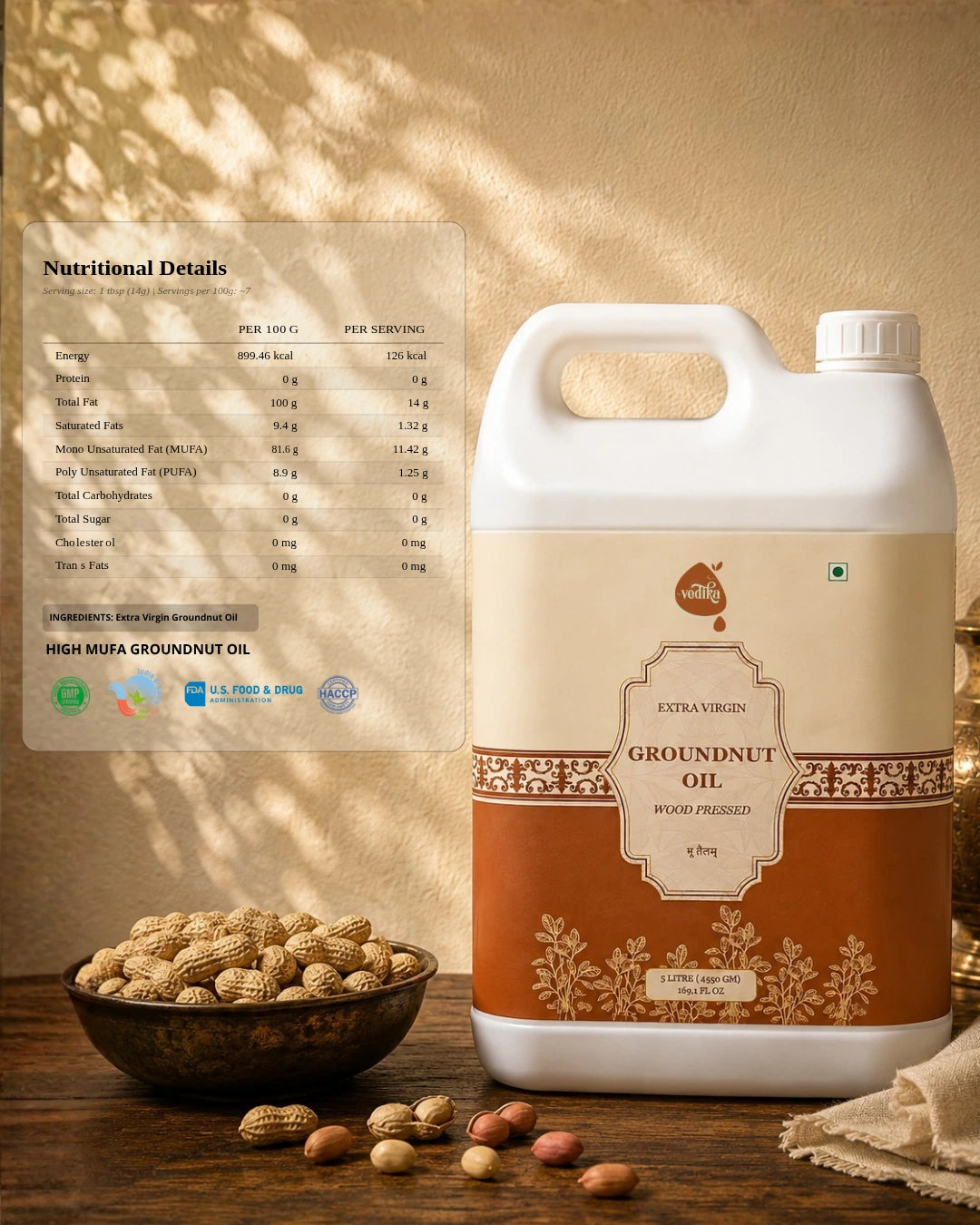 Vedika Organics Extra Virgin Groundnut Oil (5 Litre)