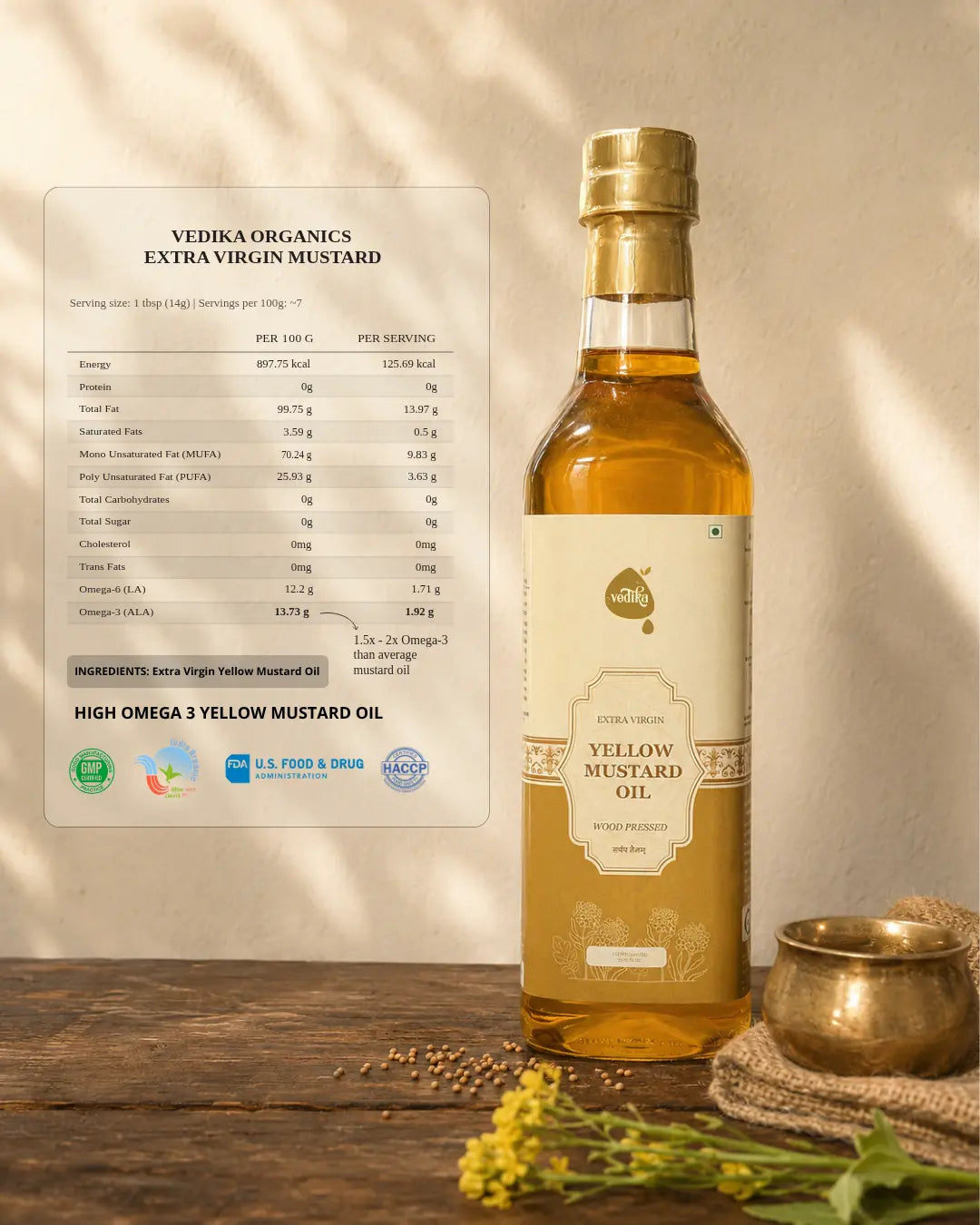 Vedika Organics Extra Virgin Yellow Mustard Oil (1 litre)