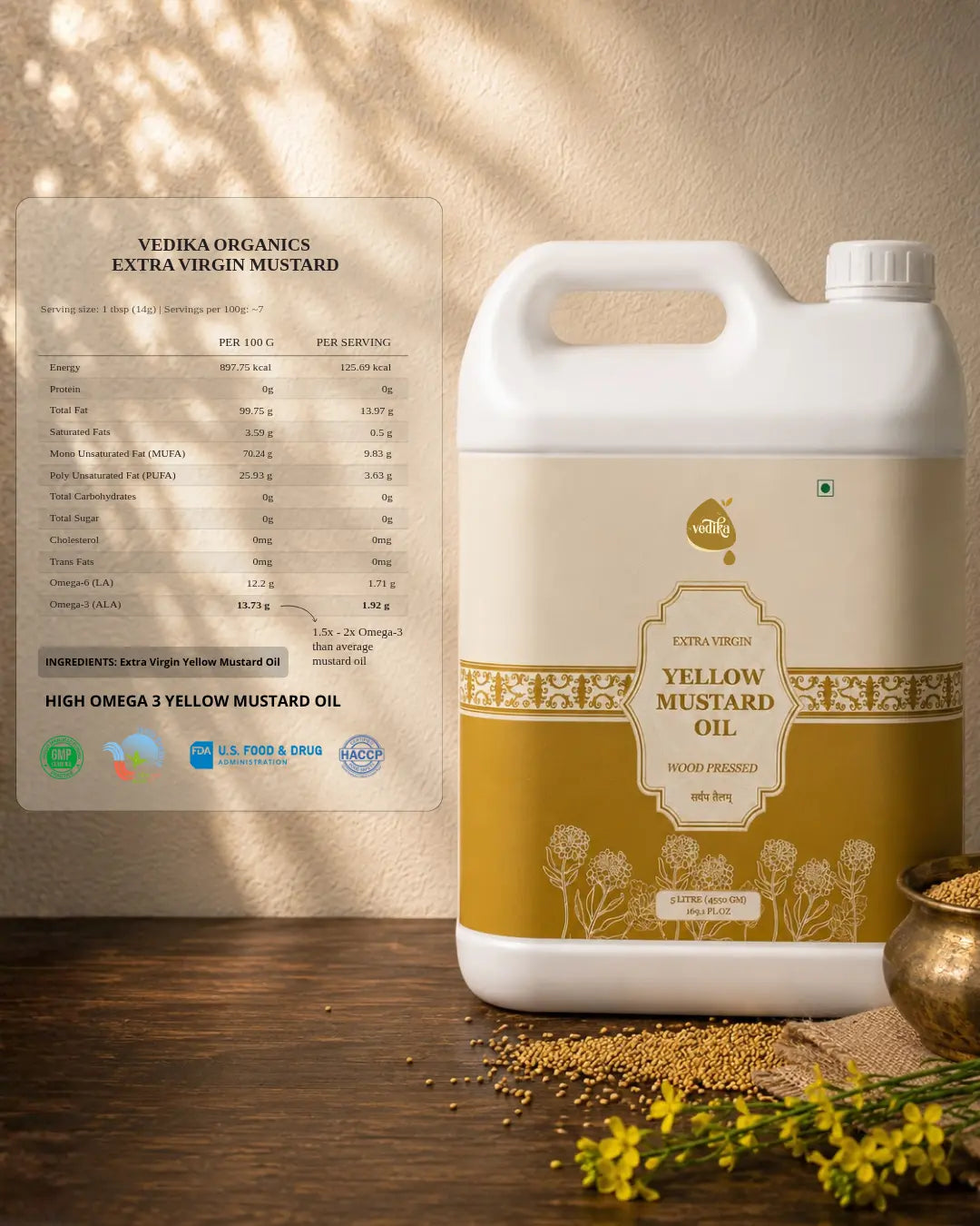 Vedika Organics Extra Virgin Yellow Mustard Oil (5 litre)