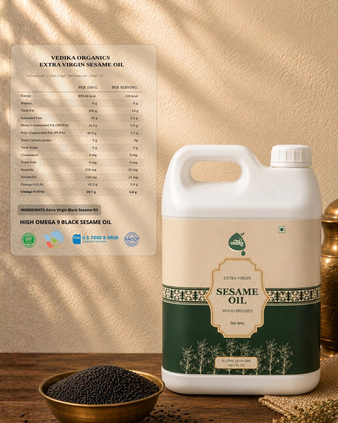 Vedika Organics Extra Virgin Sesame Oil (5 litre)