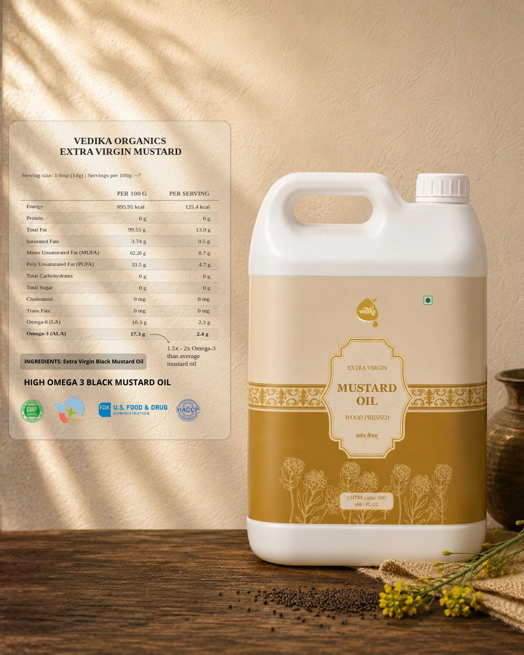 Vedika Organics Extra Virgin Kachi  Ghani Mustard Oil (5 litre)