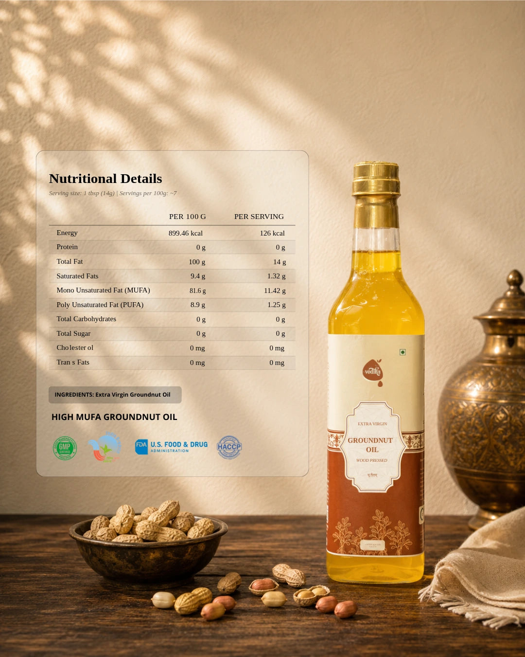 Vedika Organics Extra Virgin Groundnut Oil (1 litre)