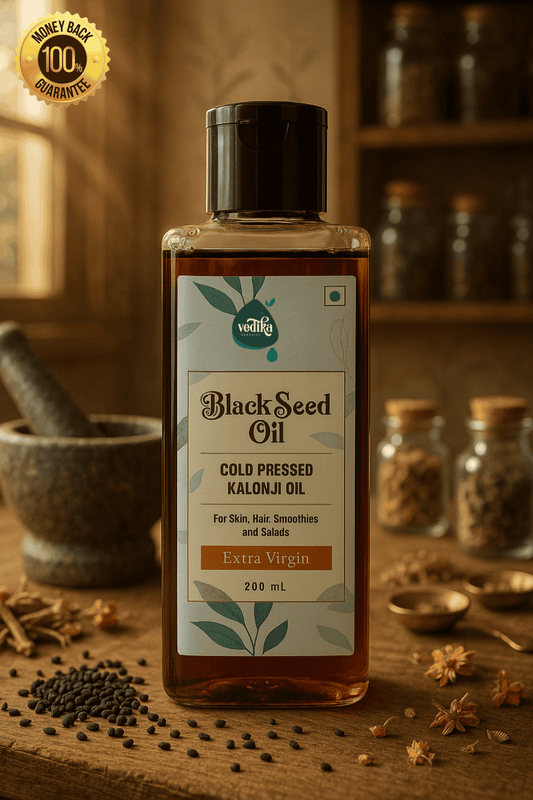 Vedika Organics Extra Virgin Black Seed Oil · Kalonji Oil (Nigella Sativa) 200 ml