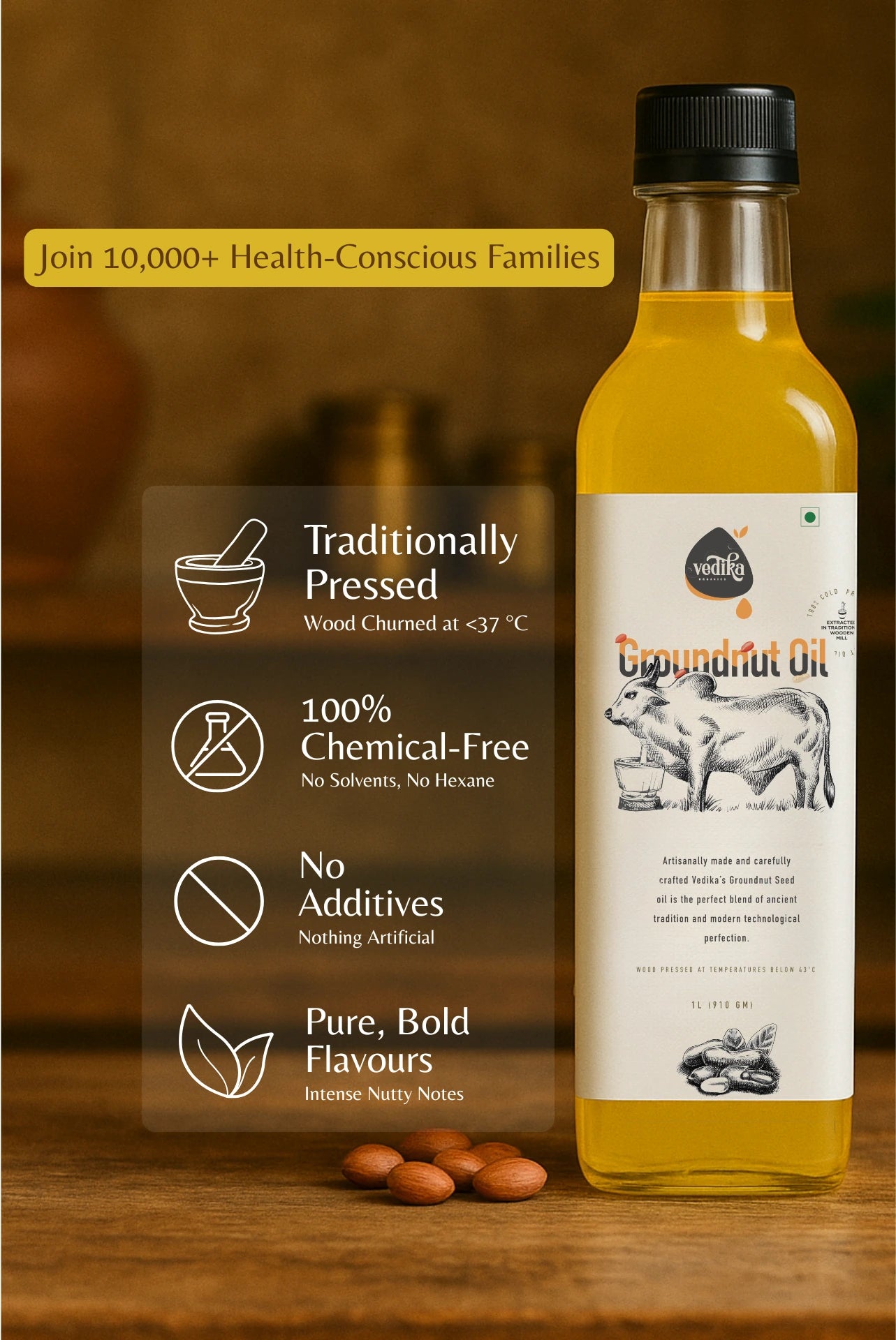 Vedika Organics Extra Virgin Groundnut Oil (1 litre)