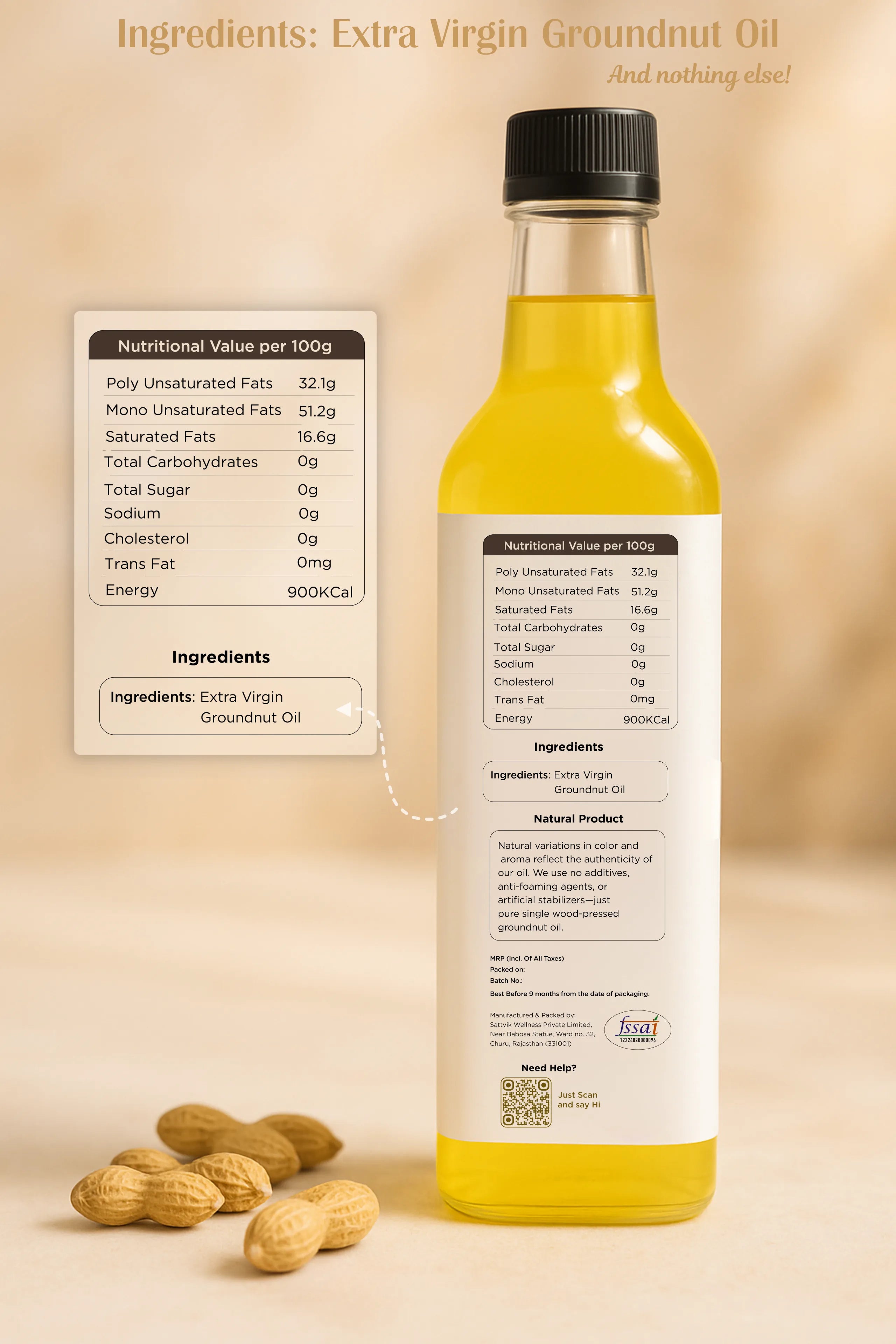 Vedika Organics Extra Virgin Groundnut Oil (1 litre)