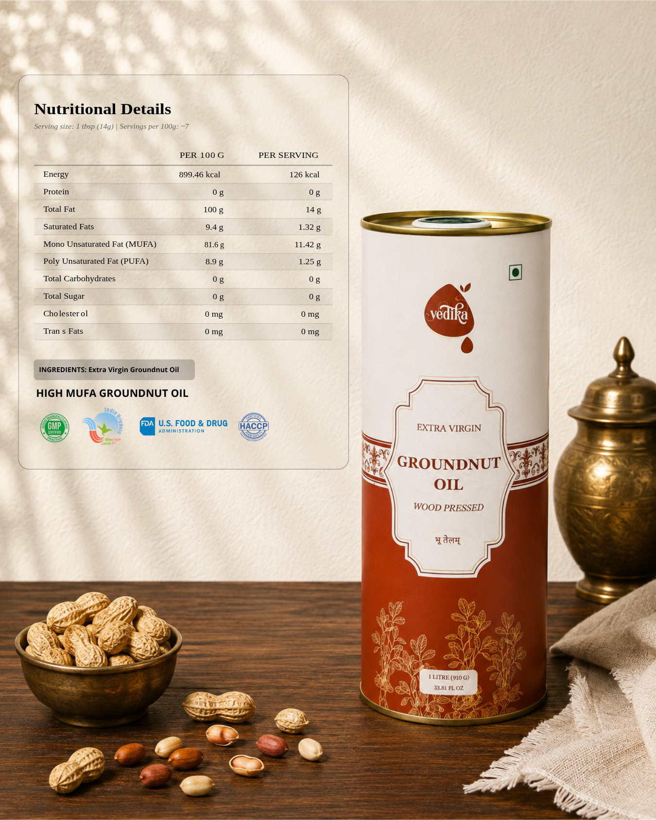 Vedika Organics Extra Virgin Groundnut Oil (1 litre)
