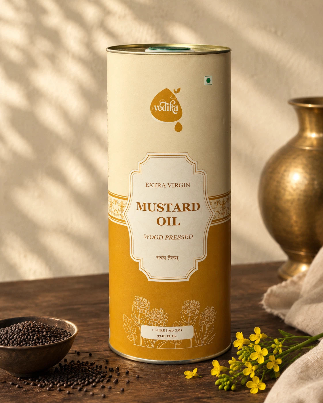 Vedika Organics Extra Virgin Kachi  Ghani Mustard Oil (1 litre)