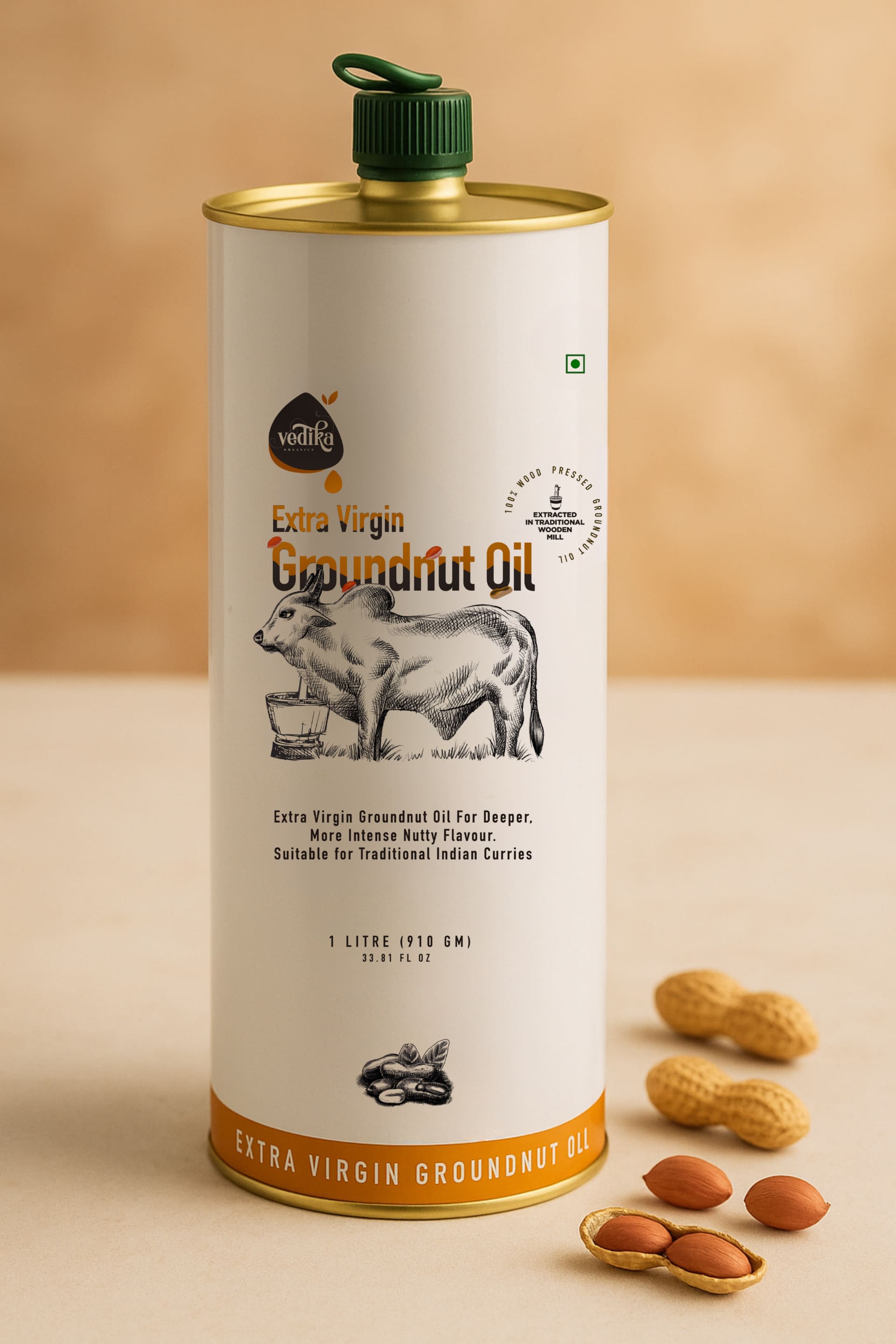 Vedika Organics Extra Virgin Groundnut Oil (1_litre) Tin