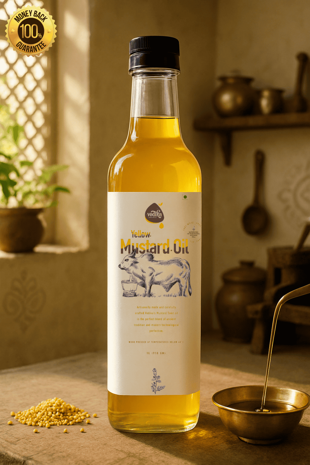 Vedika Organics Extra Virgin Yellow Mustard Oil (1 litre)